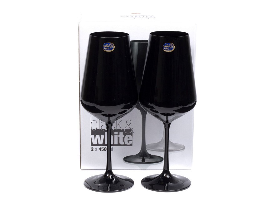 Набор бокалов для вина стеклянных декор. ''Sandra black/white'' 2 шт. 450 мл (арт. 40728/d4653/450-2) Арт.93030 - фото