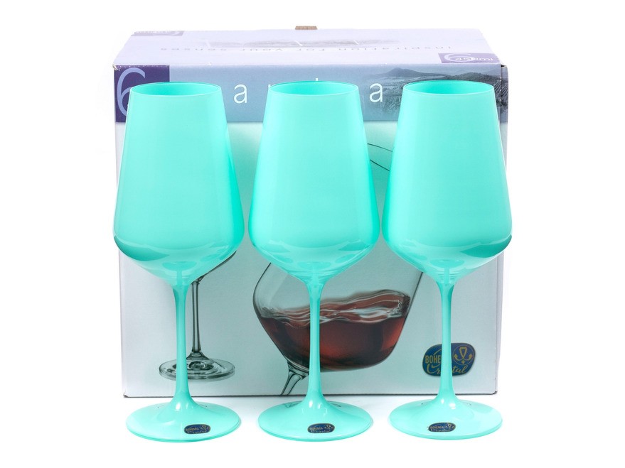 Набор бокалов для вина стеклянных декор. ''Sandra mint'' 6 шт. 450 мл (арт. 40728/d5126/450) Арт.93037
