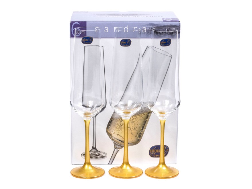 Набор бокалов для шампанского стеклянных декор. ''Sandra'' 6 шт. 200 мл (арт. 40728/200) Арт.93060 - фото