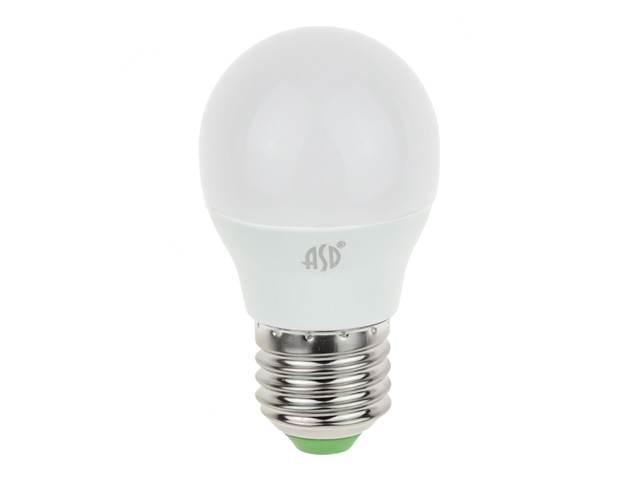Лампа светодиодная G45 ШАР 3.5 Вт 160-260В E27 3000К ASD (30 Вт аналог лампы накал., 320Лм, теплый белый свет) Арт. 4690612000374 - фото