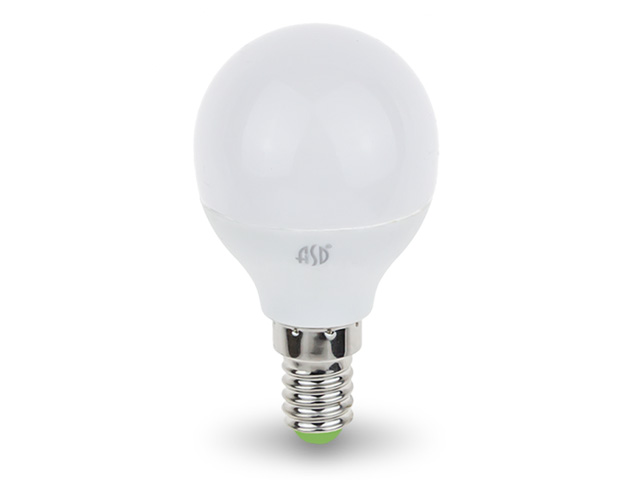 Лампа светодиодная G45 ШАР 5 Вт 160-260В E14 3000К ASD (40 Вт аналог лампы накал., 450Лм, теплый белый свет) Арт. 4690612002125