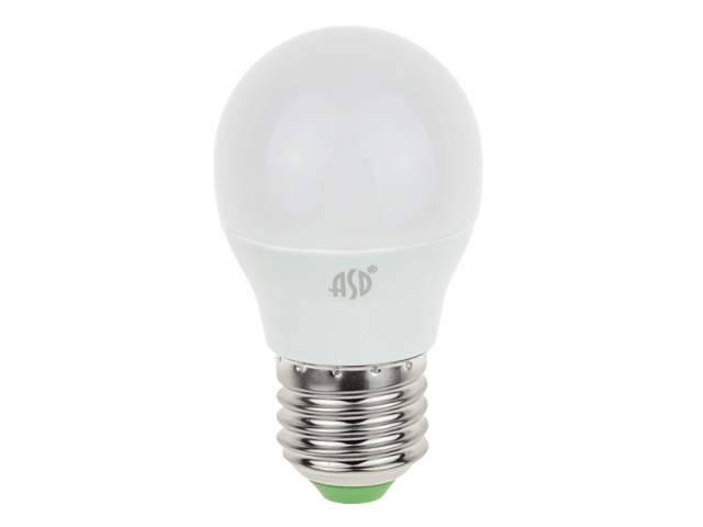 Лампа светодиодная G45 ШАР 5 Вт 160-260В E27 4000К ASD (40 Вт аналог лампы накал., 450Лм, нейтральный белый свет) Арт. 4690612002187