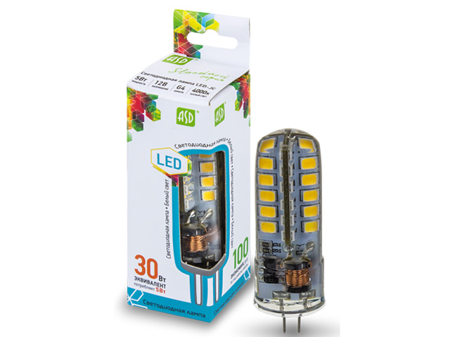 Лампа светодиодная JC 5 Вт 12В G4 4000К ASD (50 Вт аналог лампы накал., 450Лм, нейтральный белый свет) Арт. 4690612004662 - фото