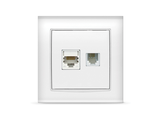 Розетка 2-ая компьютерная и телефонная (скрытая) белая, Бриллиант, UNIVersal Арт. 7947618 - фото