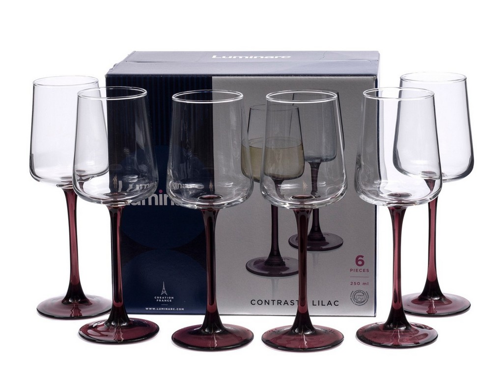 Набор бокалов для вина стеклянных ''contrasto lilac'' 6 шт. 250 мл (арт. P9603, код 039951) Арт.96075 - фото