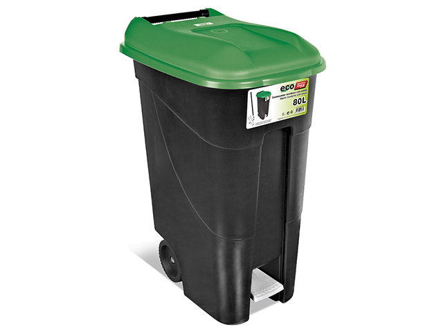 Контейнер для мусора пластик. 80л с педалью (зел. крышка) (TAYG) Арт.433030