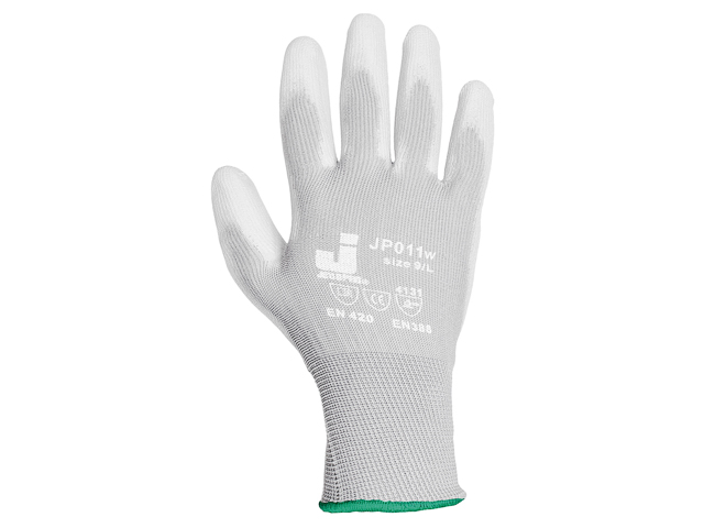 Перчатки нейлон, полиуретановое неполн. покрытие, р.L, белые, Jeta Safety Арт.JP011w