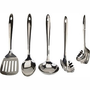 Набор кухонных принадлежностей металлических 4 пр. 32 см: лопатка, Ложка для спагетти, Половник, Ложка  Арт. 63325 - фото