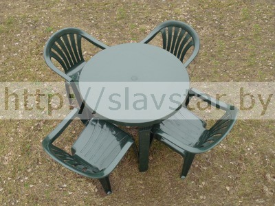 Комплект пластиковой мебели: стол пластиковый круглый и стул Милан 4шт (зеленый) - фото