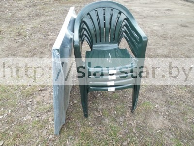 Комплект пластиковой мебели: стол пластиковый квадратный, стул Милан 4шт, садовый зонт, подставка под зонтик круглая
