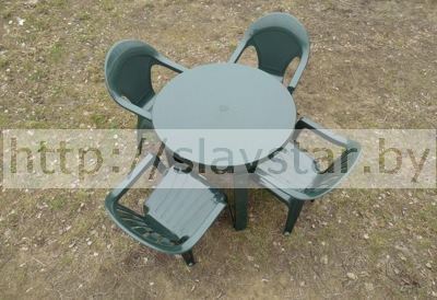 Комплект пластиковой мебели: стол пластиковый круглый и кресло Барселона 4шт (зеленый) - фото