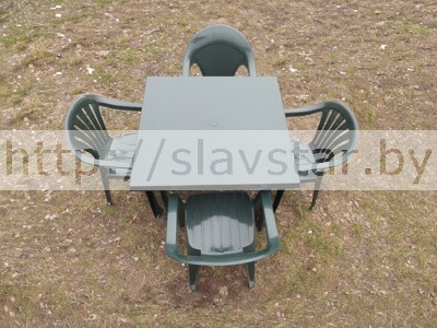 Комплект пластиковой мебели: стол пластиковый квадратный и кресло Барселона 4шт (зеленый) - фото