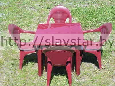 Комплект пластиковой мебели: стол пластиковый квадратный и кресло Барселона 4шт (бордовый) - фото