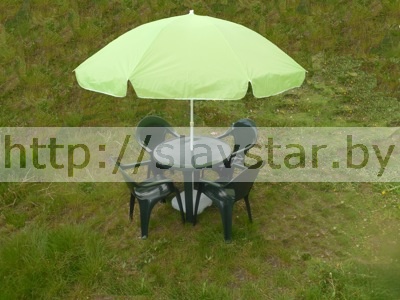 Комплект пластиковой мебели: стол пластиковый круглый, кресло пластиковое садовое Барселона 4шт, садовый зонт, подставка под зонтик (цвет зеленый) - фото