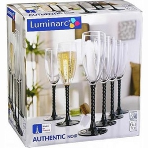 Набор бокалов для шампанского стеклянных AUTHENTIC BLACK -  6 шт. 170 мл  Арт. 74468