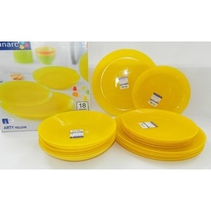 Набор тарелок стеклянных Luminarc ''Arty Yellow'' 18 шт. 26/20/20,5 см  Арт. 73784 - фото
