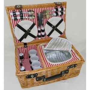 Корзина для пикника плетеная 47*31*21 см + сумка изотермическая с набором посуды на 4 персоны Арт.69105 - фото