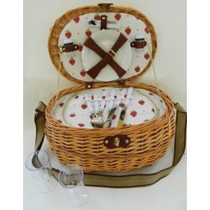 Корзина для пикника плетеная 45*25*22 см + сумка изотермическая с набором посуды на 2 персоны Арт.69107 - фото