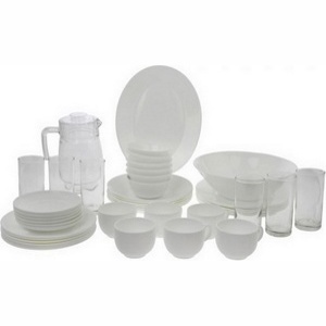 Набор посуды стеклокерамический Luminarc ''White Essence'' 46 пр.: 18 тарелок, 7 салатников, блюдо, 6 чашек с блюдцами, кувшин с крышкой, 6 стаканов  Арт.71621 - фото