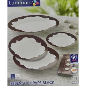 Набор посуды стеклокерамической Luminarc ''Curves Black'' 19 пр.: 18 тарелок 19,5/23/27 см, блюдо 35 см Арт.69622 - фото