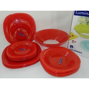 Набор посуды стеклянной Luminarc ''Colorama Red'' 19 пр.: 18 тарелок 19,5/21,5/25 см, салатник 27 см  Арт.69528 - фото