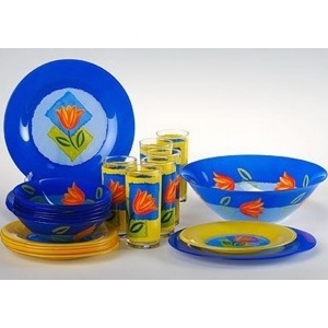 Набор посуды стеклянной Luminarc ''Melys Azur'' 25 пр.: 18 тарелок 19,5/21,5/25 см, салатник 27 см, 6 стаканов 270 мл  Арт.69530 - фото