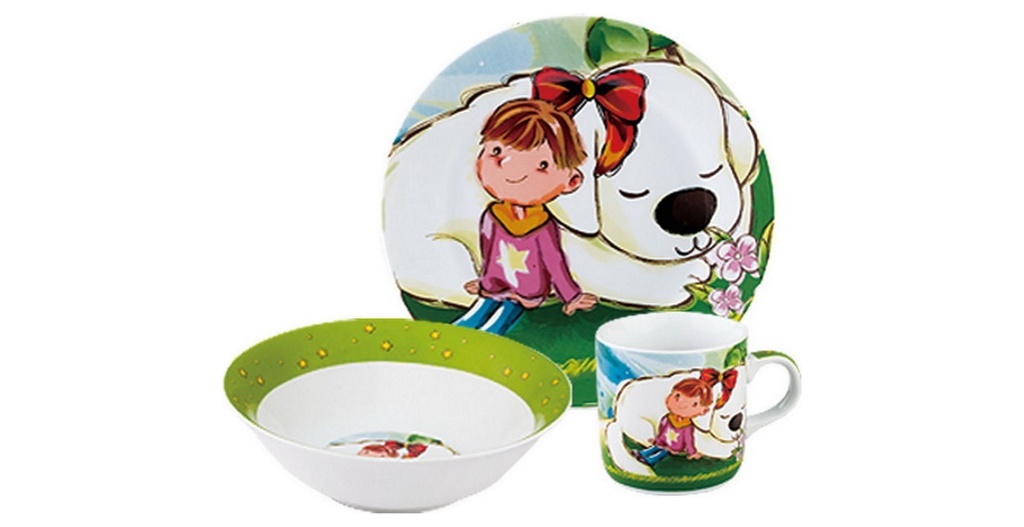 Набор для завтрака керамический детский 3 пр.: Тарелка 18 см, Салатник 15,3 см, Чашка 230 мл Арт 67221