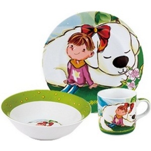 Набор для завтрака керамический детский 3 пр.: Тарелка 18 см, Салатник 15,3 см, Чашка 230 мл Арт 67221 - фото