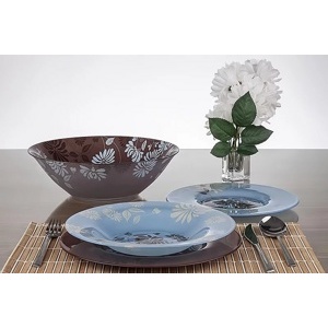 Набор посуды стеклянный Luminarc ''Tamako Brown'' 19 пр.: 18 тарелок 19,5/21,5/25 см, Салатник 27 см  Арт. 80800 - фото
