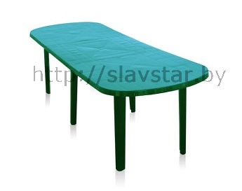 Пластиковый стол овальный со вставкой зеленый - фото