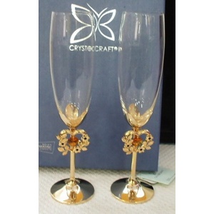 Набор бокалов для шампанского стеклянных с кристаллами Swarovski 2 шт. 225 мл Арт 52459 - фото